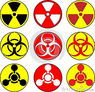 Radiation, toxic and bio hazzard icons Vector Illustration